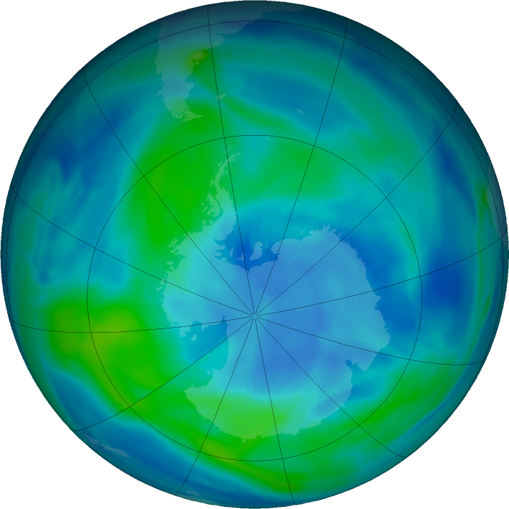 Antarctic ozone map for 03 April 2022